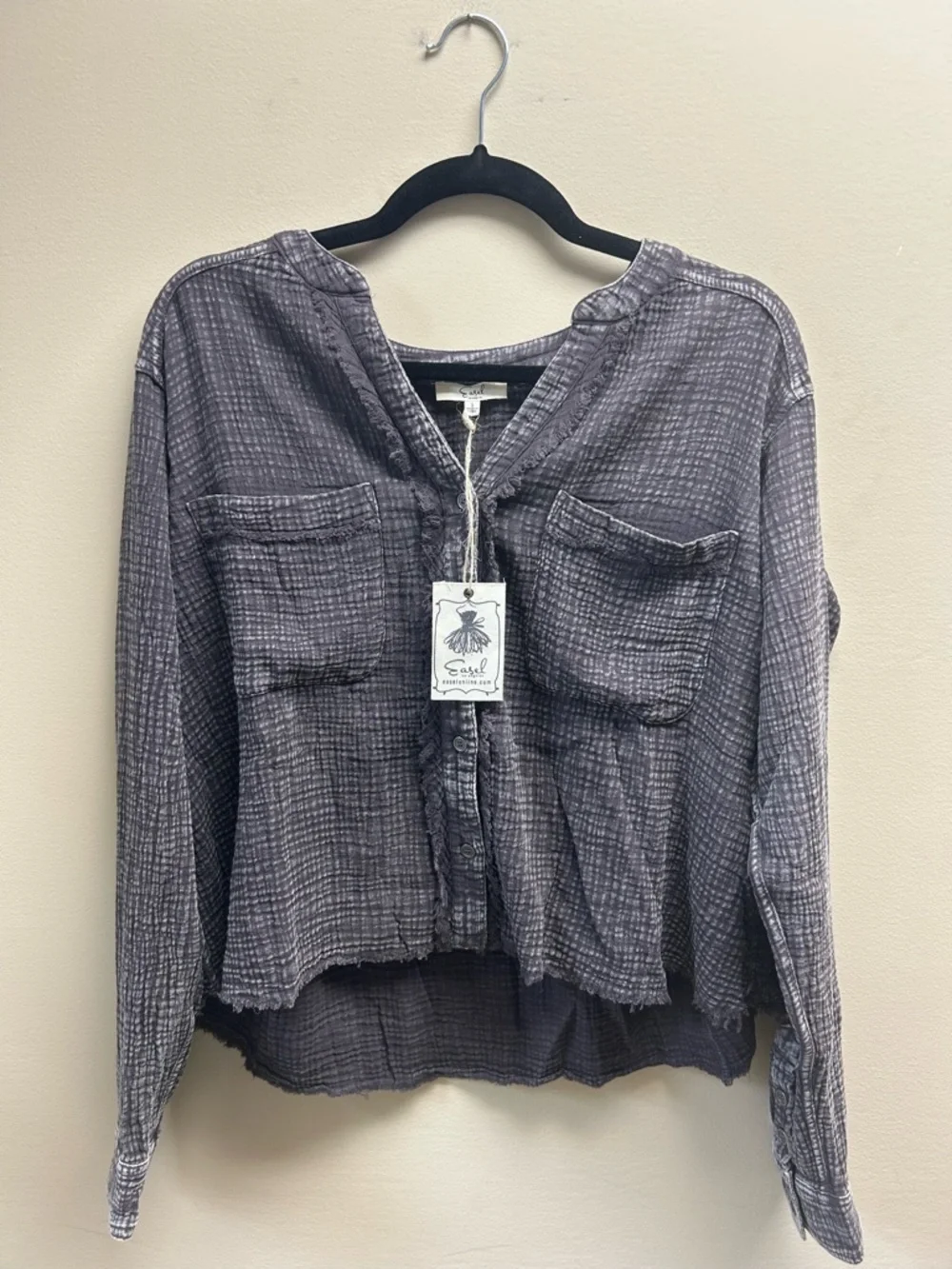 easel Charcoal Ruffle-Trim Button Down Shirt